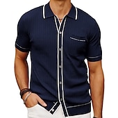 cheap Men&#039;s Classic Polo-Men&#039;s Polo Knit Polo Sweater Business Casual Lapel Short Sleeve Modern Old Money Style Solid / Plain Color Button Front Summer Dark Navy Green Rose Red Polo