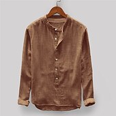 economico Casual da lavoro-Per uomo Camicia in cotone e lino Camicia Estiva Camicia casual Camicia da Spiaggia Camicia con Bottoni Semplice Vacanza Casuale Giallo Blu marino Cachi Grigio Manica Lunga Colletto alla coreana