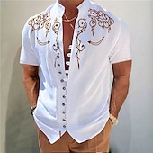 billiga västernskjortor för män-Herr Grafiska tryck Skjorta Västerländsk skjorta Cowboyskjorta Kortärmad Mode Streetwear Designer Utomhus Dagligen Vår &amp; sommar Hög krage Mönster Svart Gul Blå Purpur
