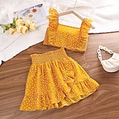 abordables Ensembles pour filles-Ensemble robe Ensemble 2 Pièces Bébé Fille Pois Manche Courte Actif Ecole Coton 7-13 ans Eté Jaune