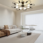 preiswerte Dimmbare Deckenleuchten-LED-Deckenleuchte, 6/8-flammig, dimmbar mit Fernbedienung, Unterputz-Deckenleuchte, Acryl-Lampenschirm, Kronleuchter, Schlafzimmer, Wohnzimmer, Blumenform, Schwarz/Weiß, 110–240 V
