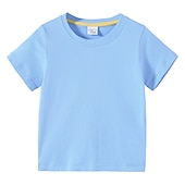 halpa T-paidat ja muut paidat-Lapset Poikien T-paita Tee Yhtenäinen väri Lyhythihainen Crewneck 100% puuvilla Lasten toppi Koulu Neutraali Päivittäin Perus Kesä Vaalean sininen 3-13 vuotta
