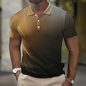 halpa Miesten geometrinen poolo-Miesten Raidoitettu Vohveli poolopaidat Golfpaita Lyhythihainen Poolopaidat Kauluspaidat Business Casual Työasut Muodolliset vaatteet Festivaalivaatteet Napit 3D-tulostus Sini-viher Keltainen Sininen
