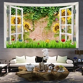 Window Scenery Hanging Tapestry Wall Art Large Tapestry Mural Decor Photograph Backdrop Blanket Curtain Home Bedroom Living Room Decoration 15