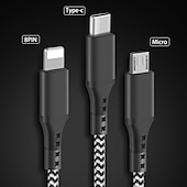 cheap Cell Phone Cables-Multi Charging Cable 3.9ft USB A to Type C / Micro / IP 3 A Fast Charging Nylon Braided Durable 3 in 1 For Macbook iPad Samsung Phone Accessory