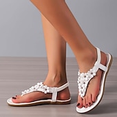 cheap Vacation Sandals-Women&#039;s Floral Embellished T-Strap Sandals with Cushioned Sole – Perfect for Casual Summer Outings