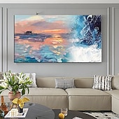cheap Landscape Paintings-Pure Hand painted Sunset Sea Sky Ocean Beach Landscape Colorful Abstract Wall Art Extra Large Panoramic Oil Painting On Canvas