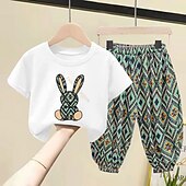 ieftine Seturi-2 Piese Copii Fete Geometric Costum de pantaloni A stabilit Manșon scurt Modă În aer liber Bumbac 3-7 ani Vară Negru Alb Galben