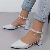 levne Poloformální-dámské svatební boty lodičky boty pro nevěstu boty pro družičku elegantní denní sexy klub bling šumivé boty zlatý střípek drahokamu flitr robustní podpatek špičaté boty jarní letní párty