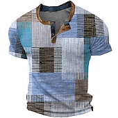 preiswerte Geometrisch-Herren Graphic Plaid / Karomuster Waffel-Henley-Hemd Kurzarm 3D-Druck Modisch Designer Basic Outdoor Täglich Sommer Gelb Blau Grün Grau Henley Henley T-Shirt