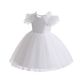 levne Párty šaty-Batole Dívčí Šaty na párty Pevná barva Bez rukávů Krátký rukáv Výkon Síťka Roztomilý Princeznovské Polyester Midi Šaty na párty Léto Jaro 3-7 let Černá Bílá Světlá růžová