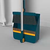 abordables Les fournitures de nettoyage-1 ensemble/2 pièces ensemble balai et pelle à poussière pour la maison, ensemble combiné pelle à poussière et balai droit, balayage des poils d&#039;animaux de sol en bois de cuisine de bureau, fournitures