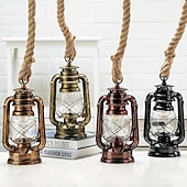cheap Island Lights-1pc Retro Hemp Rope Chandelier - Old Fashioned Lantern Pendant Light - Oil Rub Bronze Kitchen Island Hanging Light (Bulb Not Included)