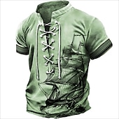 ieftine Tricouri vintage-Bărbați Tricou Grafic Navă Guler de stand Îmbrăcăminte Tipărire 3D Zilnic Sport Ieșire Manșon scurt Cu Șiret Imprimeu Poliester Epocă Modă Designer