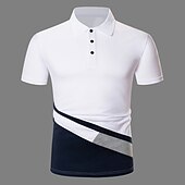 cheap Men&#039;s Classic Polo-Men&#039;s Button Up Polos Polo Shirt Casual Holiday Lapel Short Sleeve Fashion Basic Color Block Button Summer Regular Fit Navy White Red / White Button Up Polos