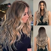 cheap Synthetic Trendy Wigs-Barbiecore Movie Wigs Blonde Highlight Wigs for Women 26 Inch Long Curly Synthetic Wigs Middle Part Blonde Highlights Hair Wigs Loose Wavy Wigs Heat Resistant