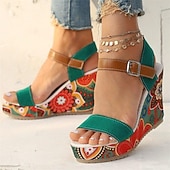 preiswerte Keilsandalen-Damen-Keilsandalen im Boho-Stil mit Blumenmuster – offenes Plateaudesign mit verstellbaren Riemen für lässige Sommeroutfits
