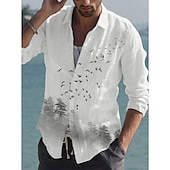 economico Stampa animal-Per uomo Farfalla Piume Camicia Camicia con bottoni Manica lunga Di tendenza Streetwear Originale Esterno Informale Giornaliero Autunno inverno Collo ripiegabile Stampa Bottone giù Rosso / Bianco