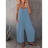 olcso alkalmi kombiné-női jumpsuit egyszínű v nyak ünnepnapi kirándulás széles lábszár laza spagetti pántos khaki 3xl nyári