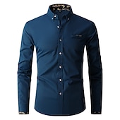 economico Camicie Button Down da uomo-Per uomo Camicia Camicie Camicia abbottonata Resistente alle rughe Camicia con bottoni Liscio Matrimonio Ufficio e carriera Nero Bianco Vino Blu reale Manica lunga Collo ripiegabile Primavera