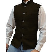 preiswerte Men&#039;s Vest-Herren Weste Nehru-Jacke Urlaub Alltagskleidung Ausgehen Mode Basic Frühling &amp; Herbst Knöpfe Polyester Bequem Einfach Einreihig Stehkragen Normale Passform Silber Wein Schwarz Blau Weste
