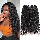 cheap 3 Bundles Human Hair Weaves-3pcs Water Wave Human Hair Bundles 8-28inch Human Hair Weave Bundles Wigs Brazilian Human Hair Extensions For Women