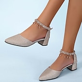 levne Poloformální-dámské svatební boty lodičky boty pro nevěstu boty pro družičku elegantní denní sexy klub bling šumivé boty zlatý střípek drahokamu flitr robustní podpatek špičaté boty jarní letní párty