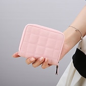 お買い得  カードホルダーとケース-女性用PUレザー短財布、女性用チェック柄財布、ヌバックカードホルダー、小さなジッパー財布、女性用コインポーチ付き