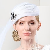 billige Fascinatorer-hatter hodeplagg imitert perlefjær bowler / cloche hatt tallerken lue pilleboks lue kveldsfest cocktail elegant bryllup med fjærperler hodeplagg hodeplagg