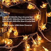 abordables Lumières de cordes solaires-Guirlande lumineuse solaire d&#039;extérieur étanche pour réception de mariage, camping, 5 m, 10 m, 20 m, à intensité variable, alimentée par USB/solaire pour tente, décoration de patio