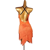 voordelige Latin danskleding-dans salsa latin dansjurk franjes kwastje split joint dames performance training mouwloze chinlon