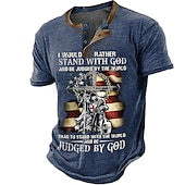 abordables Palabras divertidas-Hombre Graphic Cruz Fe Henley Shirt Manga Corta Impresión 3D Moda Design Cómodo Exterior Diario Verano Negro Verde Caqui Azul Oscuro Henley Camiseta Henley