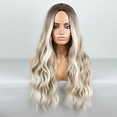 economico Parrucche trendy sintetiche-barbiecore parrucche da film parrucca bionda ombre parrucca ondulata lunga per le donne parrucche ondulate della parte centrale parrucche sintetiche resistenti al calore