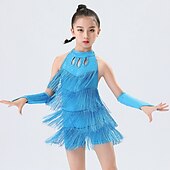 ieftine Ținute Dans Latin-Dans Latin Ținute de Dans Copii Rochie Cristale / Strasuri Franjuri Decupat Fete Performanță Antrenament Fără manșon Poliester