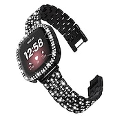 Недорогие Ремешки для часов Fitbit-ремешок для смарт-часов, совместимый с fitbit versa 3 / sense / versa 4 /sense 2 bling, алмазный металлический ремешок, замена с защитной крышкой для экрана, чехол для fitbit versa 3 / sense / versa 4