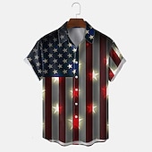 billiga Flaggmönster-Amerikanska självständighetsdagen Herr Amerikanska flaggan Skjorta Knapp upp skjorta Vintage Hawaii skjortor Kortärmad Tropisk Mode Hawaiisk Ledigt Helgdag Strand Sommar Vår Nedvikt Mönster