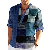 cheap Geometric Pattern-Men&#039;s Striped Geometric Pattern Geometry Shirt Button Up Shirt Long Sleeve Fashion Streetwear Designer Casual Going out Summer Spring Fall Stand Collar Print Blue-Green Yellow Black / Purple Red