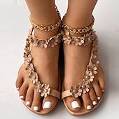 cheap Vacation Sandals-Women&#039;s Floral Embellished T-Strap Sandals with Cushioned Sole – Perfect for Casual Summer Outings