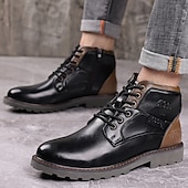 cheap Work Boots-Men&#039;s Brown Faux Leather Ankle Boots – Rugged Lace-Up Work Boots with Non-Slip Sole for Outdoor &amp; Casual Wear