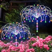 abordables Luces de camino y linternas-Luces solares de fuegos artificiales: luces de hadas para jardín y caminos al aire libre de 120 LED, 2 modos de iluminación para patios y caminos de entrada