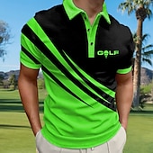 abordables Polo de golf pour homme-Homme Rayé Polos de Sport Chemise de golf Manche Courte Polos Chemises à Col Occasionnel Vêtements de sport Vêtements de vacances Boutons Impression 3D Bleu vert Jaune Rouge