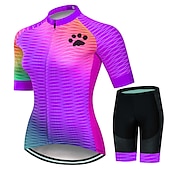 abordables Ensembles de vêtements pour femmes-Femme Maillot et Cuissard Velo Cyclisme Manche Courte VTT Vélo tout terrain Vélo Route Rose Rouge Bleu Graphic Chat Dégradé Vélo Séchage rapide Evacuation de l&#039;humidité Spandex Des sports Graphic