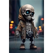 levne Halloweenové závěsné a stolní dekorace-cool figurky kostlivců, halloweenská socha lebky kostra panenka pryskyřice řemeslné ozdoby, módní mini cool figurky kostlivec výzdoba kostra muž pryskyřičná socha panenka pro domácí kancelář stolní dekorace