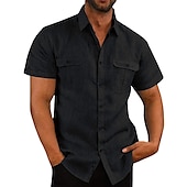 cheap Business Casual-Men&#039;s Shirt Linen Shirt Summer Shirt Beach Shirt Solid Color Vacation Daily Black White Navy Blue Blue Short Sleeve Turndown Spring Autumn / Fall Clothing Apparel Button-Down