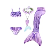 cheap Mermaid Swimsuit-Kids Girls&#039; Five Piece Mermaid Swimwear Swimwear Bikini Swimming Rainbow Cute Sexy Print Bathing Suits 3-10 Years Summer Light Blue Rose Gold