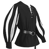 economico Cime-Retrò Vintage Punk &amp; Gotico Medievale Blusa / Camicia Mascherata Tunica Fiera del Ren Cavaliere Vichingo Crociato Con Volant Blocco di colori Per uomo Celtico Costumi da pirata Carnevale Mascherata