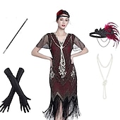 levne oblečení-Řvoucí 20s Retro Velký Gatsby Bubenové šaty Šaty Úbory İnci Kolyeler Velký Gatsby Svatební host Flitry Třásně Flitry Třásně Do V Dámské předvečer Všech svatých Karneval Plesová maškaráda předvečer