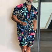 economico Set di camicie stampate da uomo-Per uomo Floreale Stampe Grafiche Foglie Set di camicie Camicia Set Camicia Camicia hawaiana estiva Maniche Corte Colletto cubano Moda Streetwear Designer All&#039;aperto Streetwear Casuale Stampato
