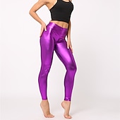 cheap Bottoms-1980s High Waisted Shiny Latex Patent Leggings PU Leather Pencil Pants Disco Women&#039;s Carnival Masquerade Party Bachelorette Party Pride Parade Adults&#039; Pants