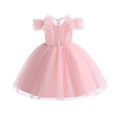 levne Párty šaty-Batole Dívčí Šaty na párty Pevná barva Bez rukávů Krátký rukáv Výkon Síťka Roztomilý Princeznovské Polyester Midi Šaty na párty Léto Jaro 3-7 let Černá Bílá Světlá růžová